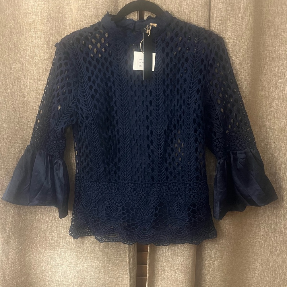 Dolce Cabo Blue Ruffled Bell Sleeve Blouse